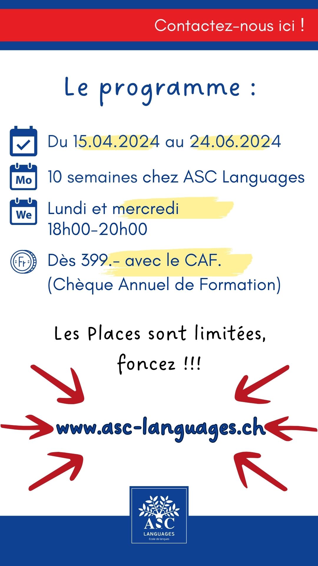Cours du soir anglais avril 2024 chez ASC Languages